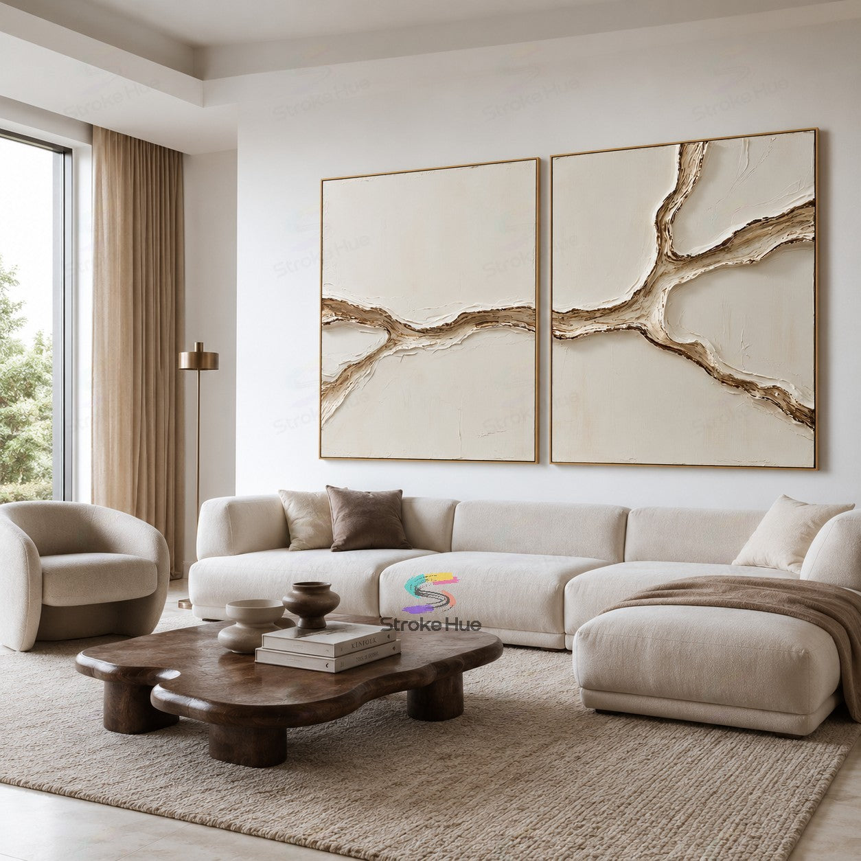 Amber Rootline-Relief Diptych Painting