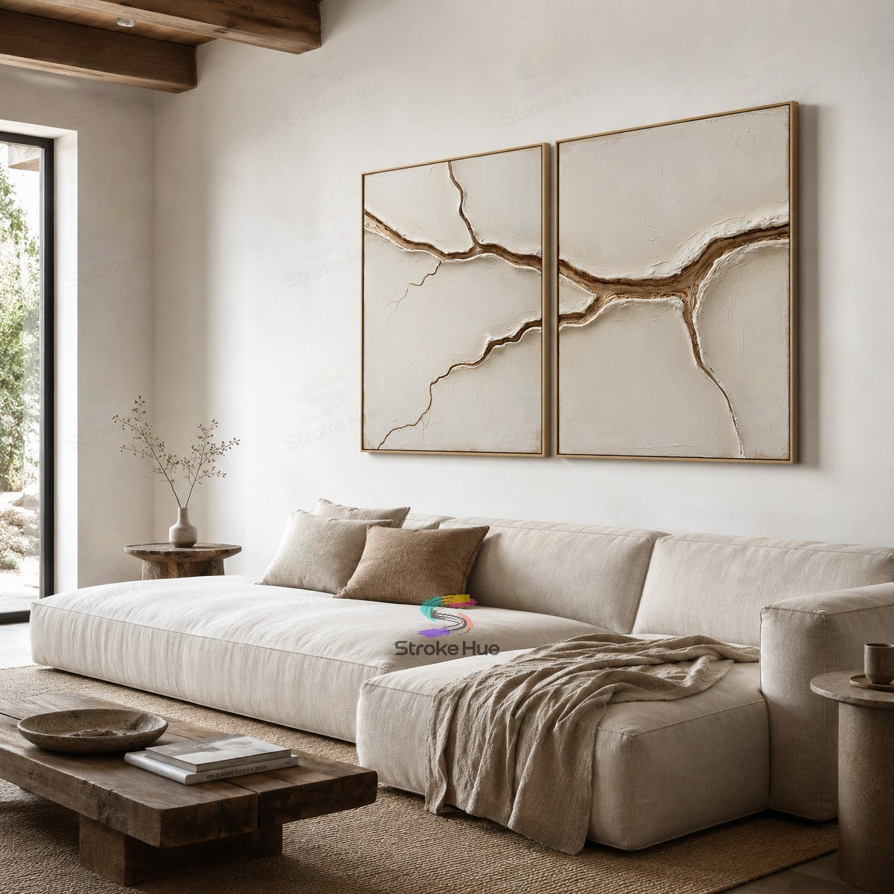 Split Vein-Relief Diptych Painting