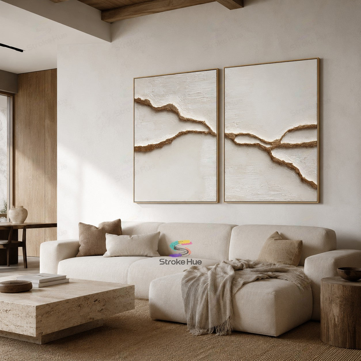 Sand Vein Path-Relief Diptych Painting