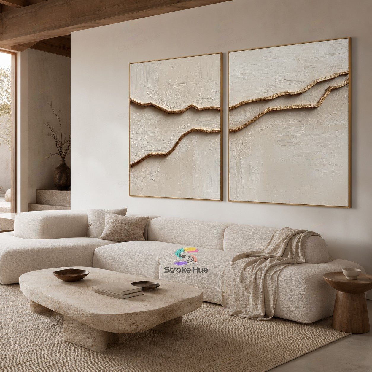 Twin Ridge Lines-Relief Diptych Painting