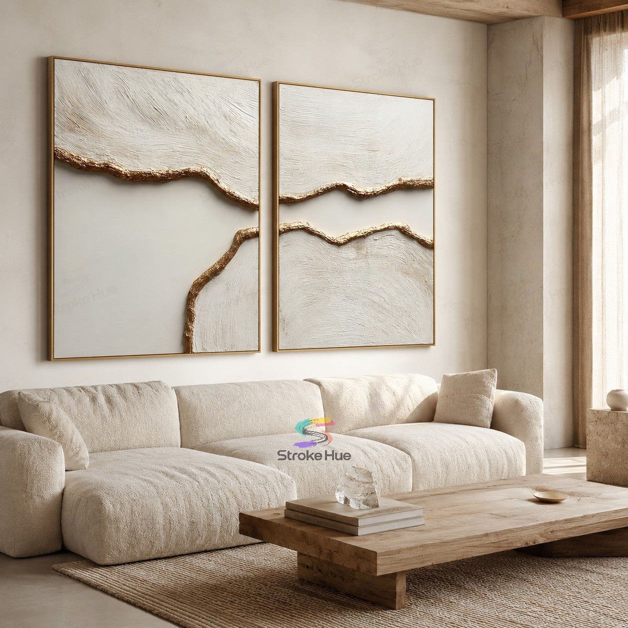 Quiet Channel-Relief Diptych Painting