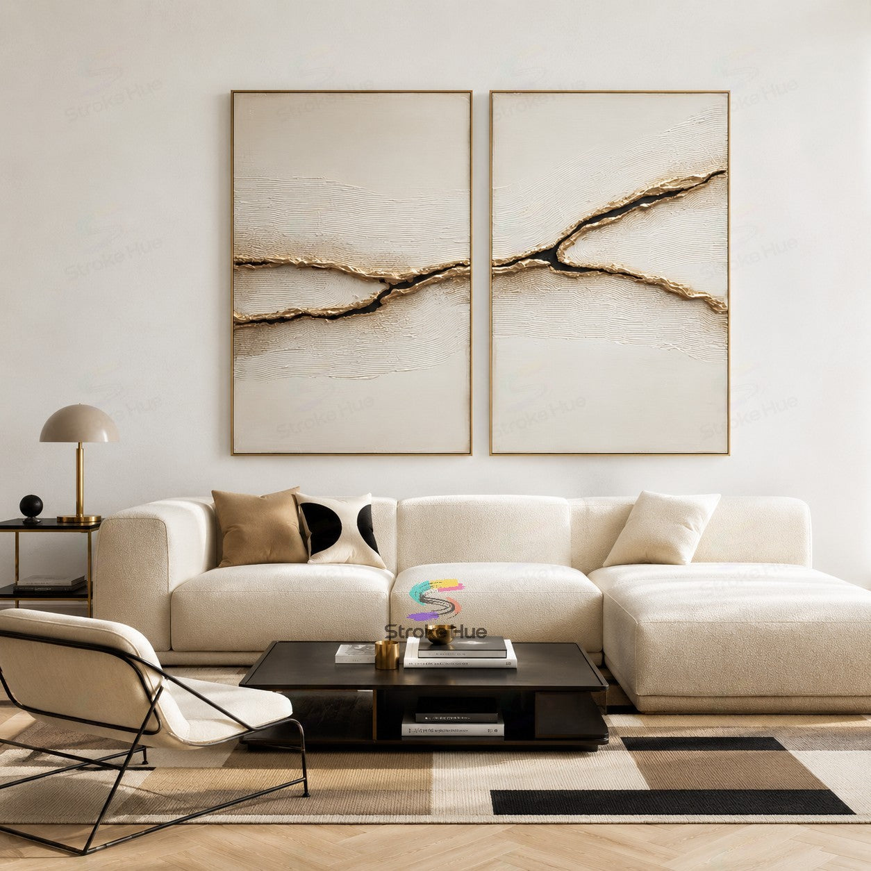 Shadow Strata-Relief Diptych Painting