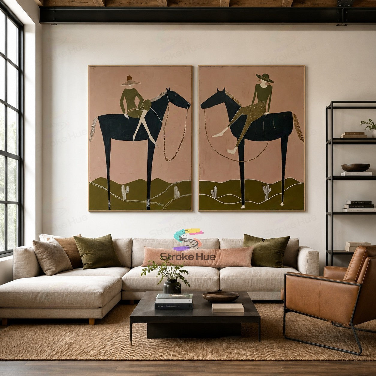 Twin Riders-Western Diptych Painting