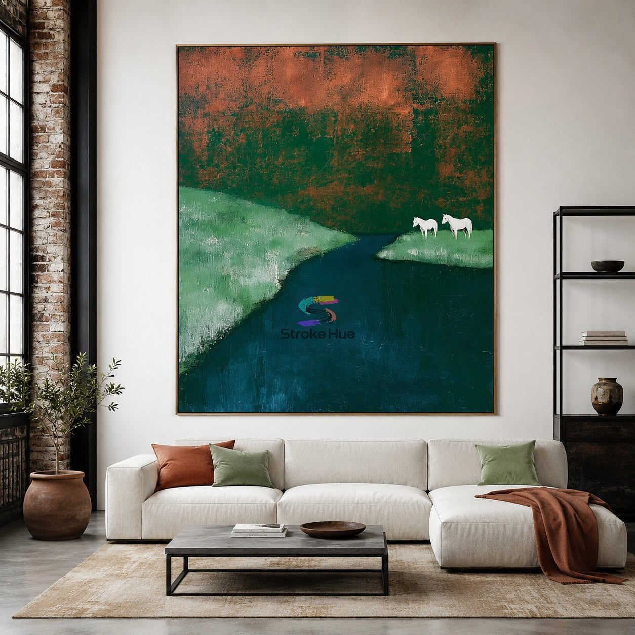 Coral Meadow-White Horse Landscape Painting