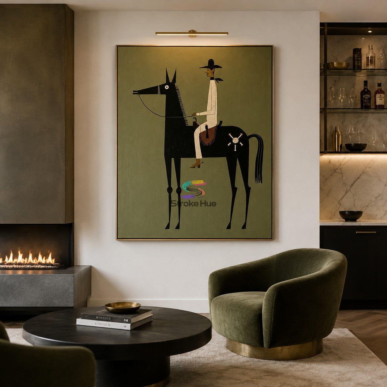 Olive Sentinel-Cowboy Horse Painting
