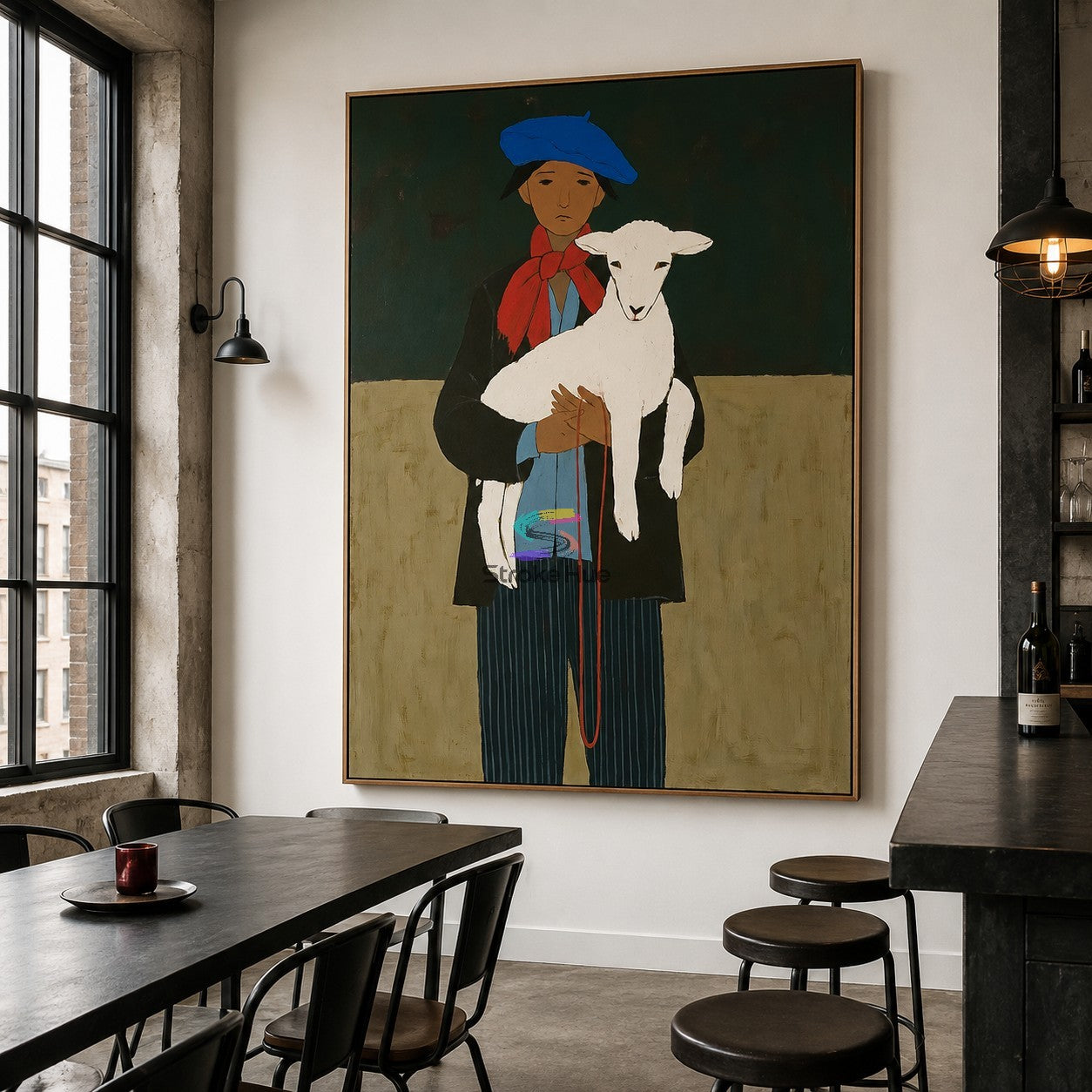 Quiet Keeper-Shepherd and Lamb Painting