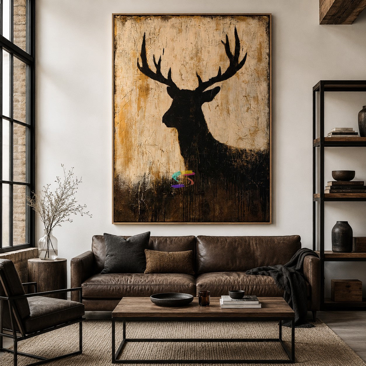 Antler Shadow-Black Stag Painting