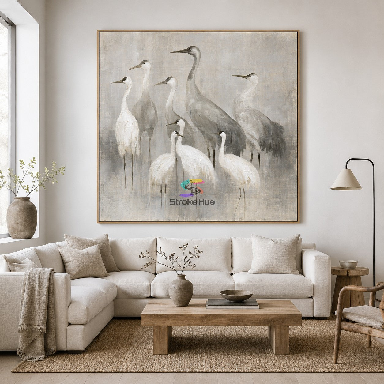 Silent Gathering-Neutral Crane Painting