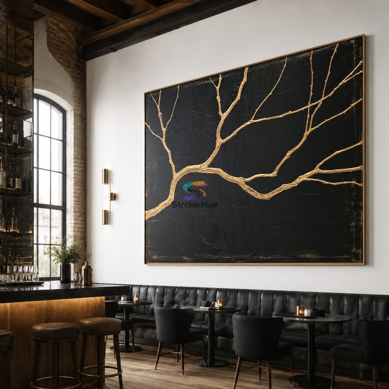 Gilded Canopy-Black Gold Branch Painting