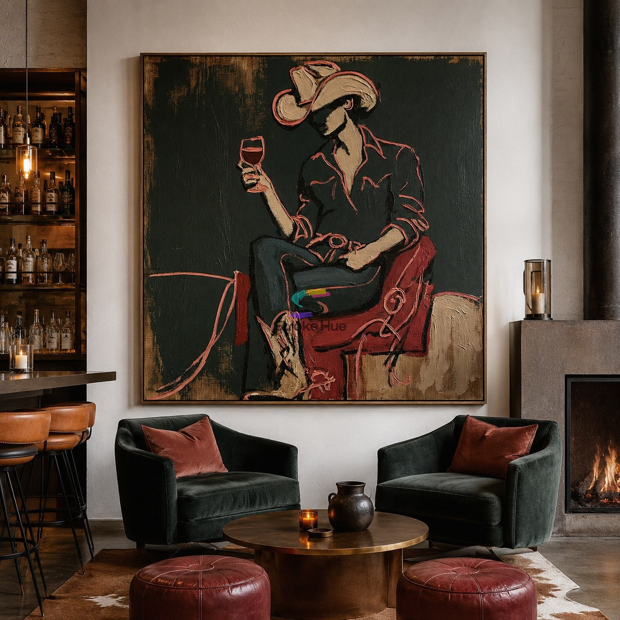Evening Toast-Cowboy Wine Painting