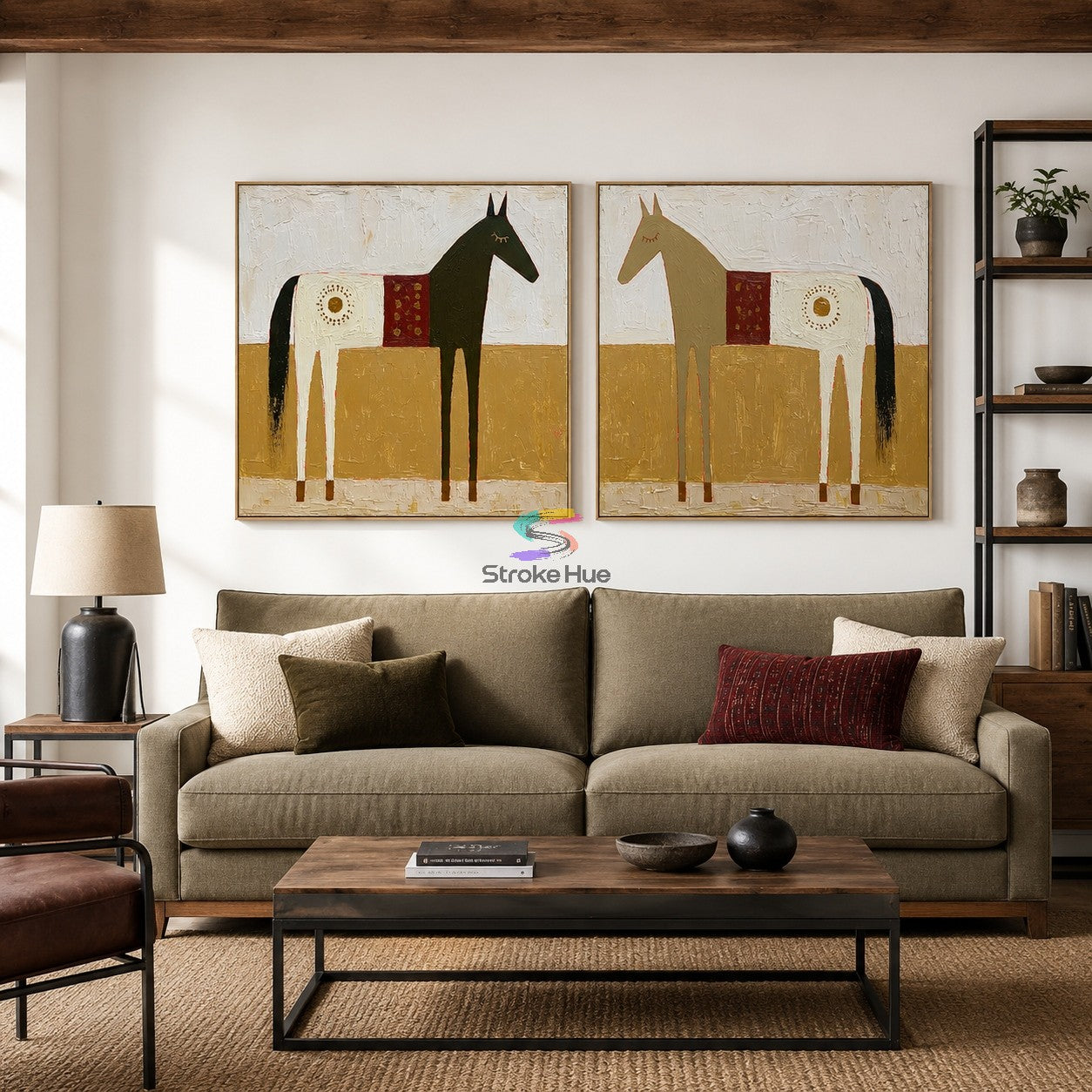 Twin Sunmarks-Horse Diptych Painting