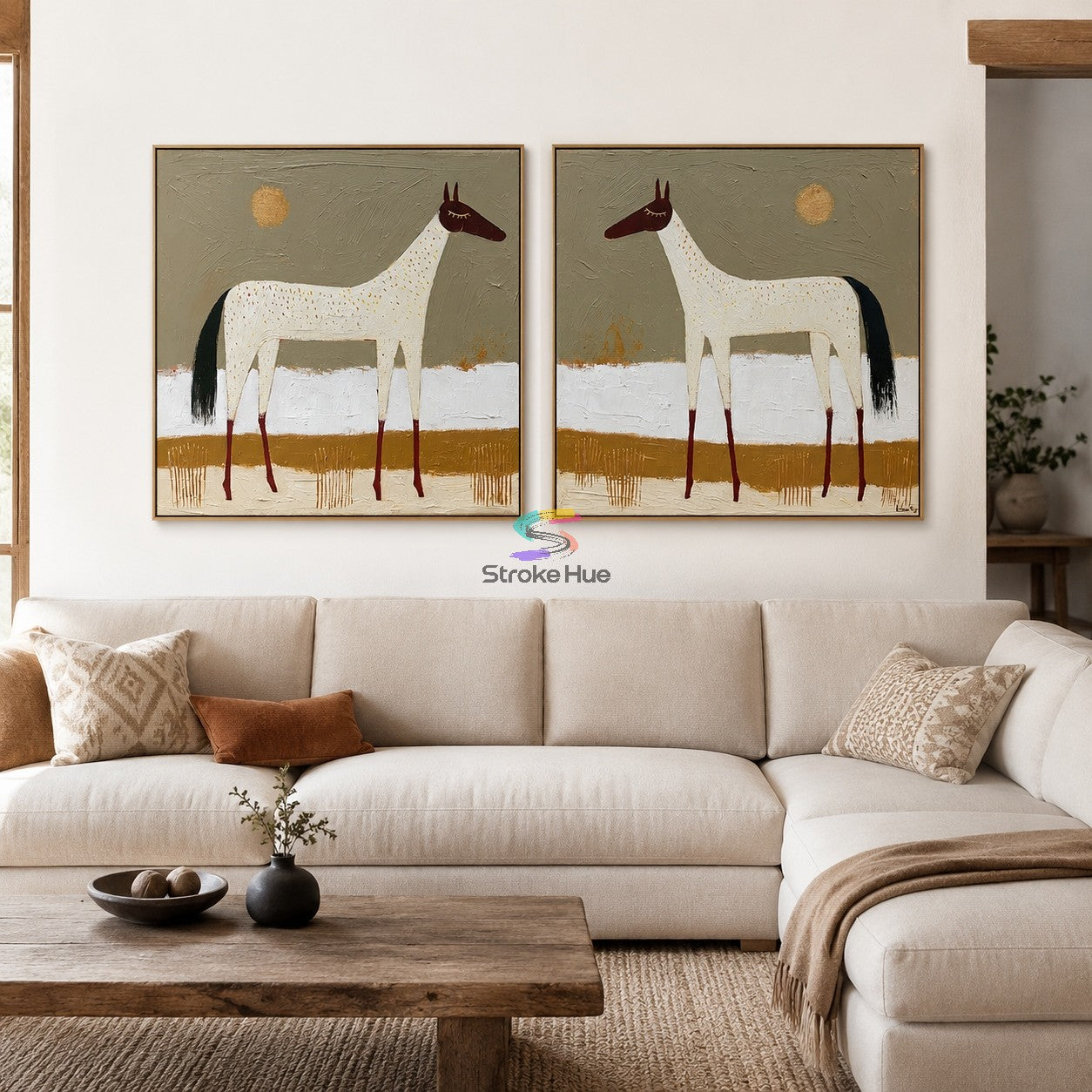 Sage Horizon-Spotted Horse Diptych Painting