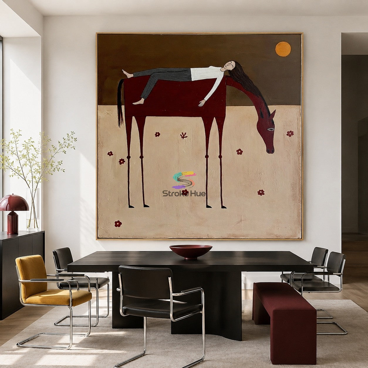 Sunset Reverie-Burgundy Horse Woman Painting
