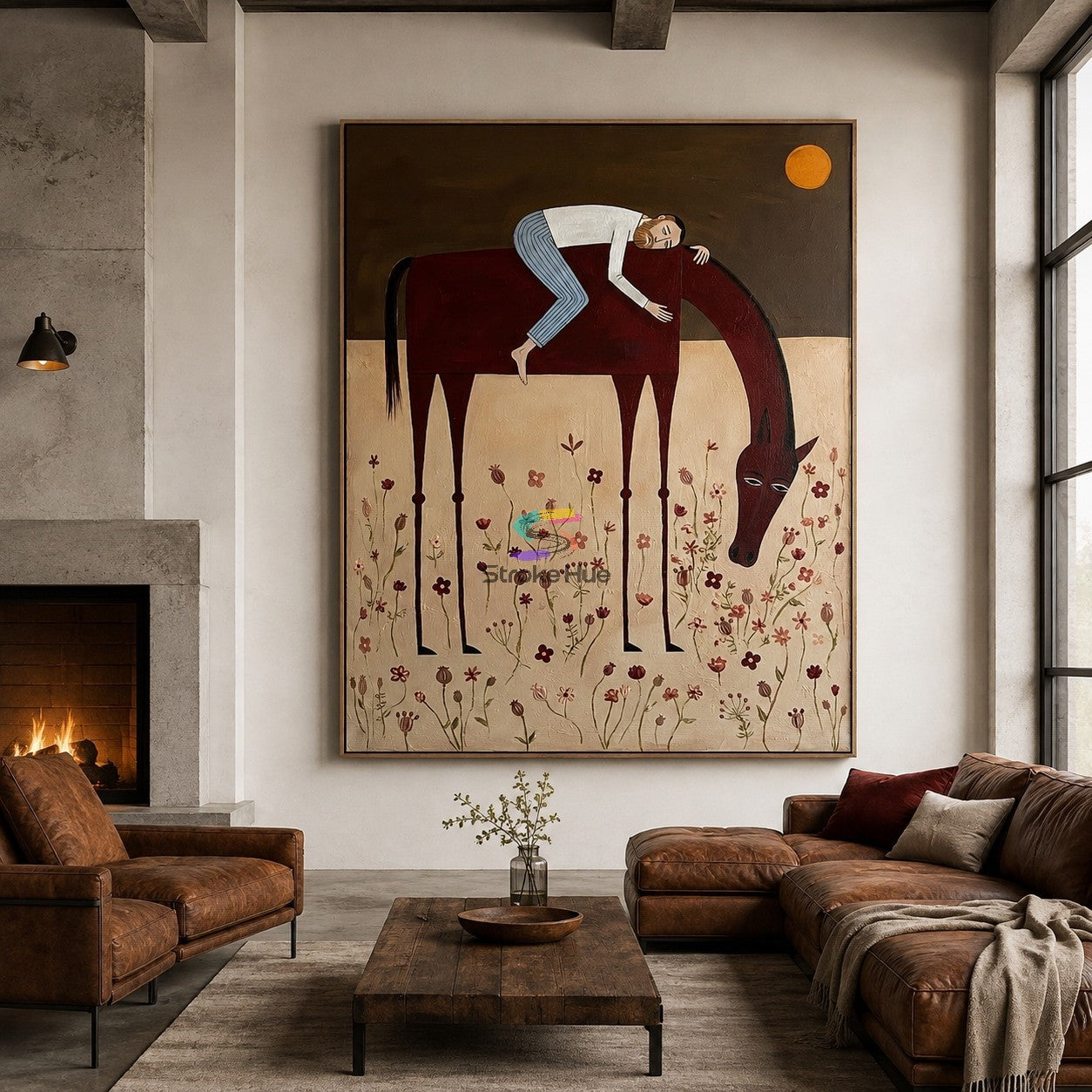 Meadow Dreamer-Floral Burgundy Horse Painting