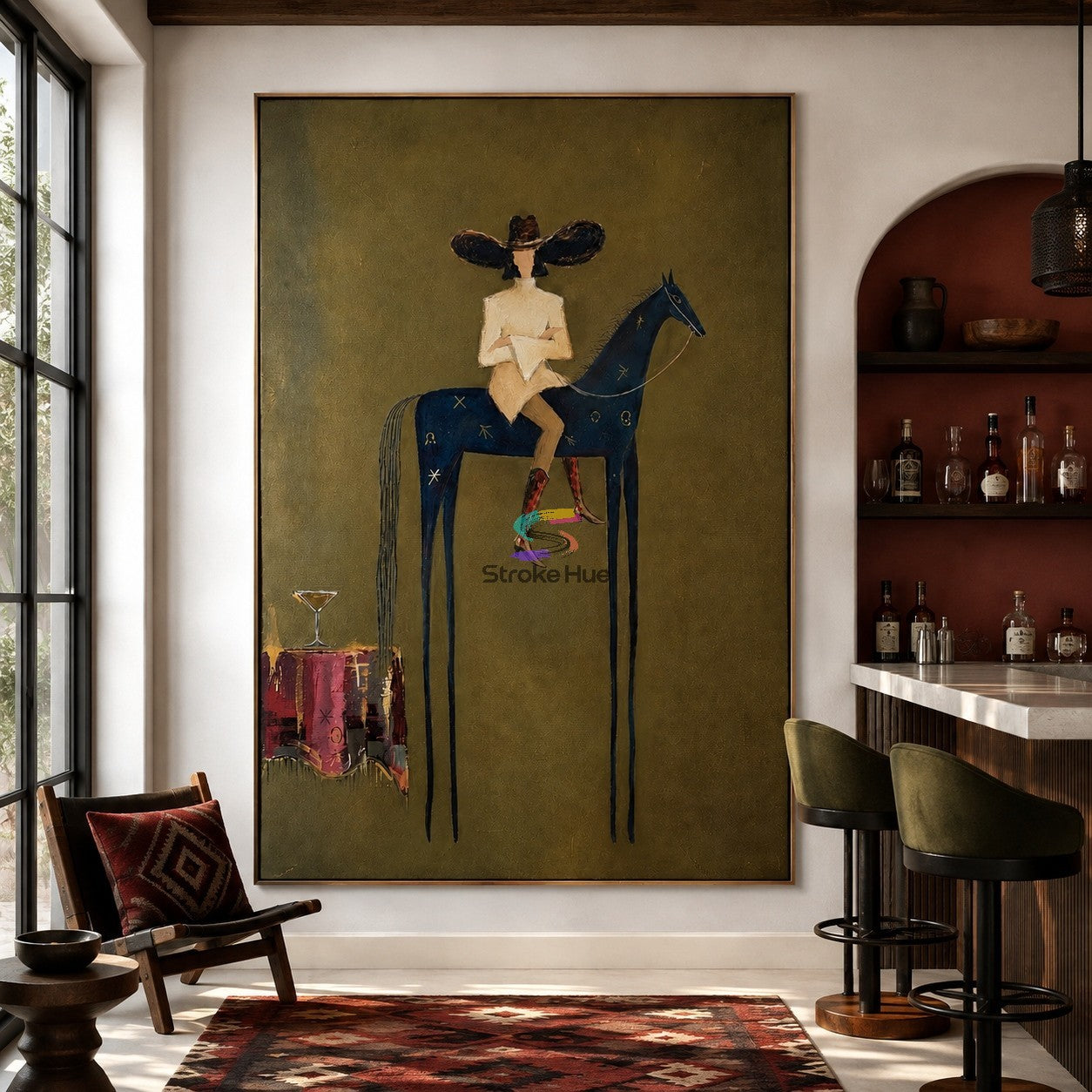 Velvet Rider-Navy Horse Cowgirl Painting
