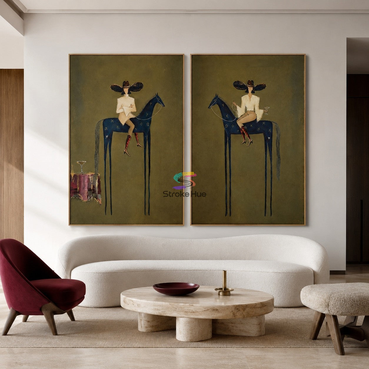 Olive Night Pair-Cowgirl Horse Painting Set