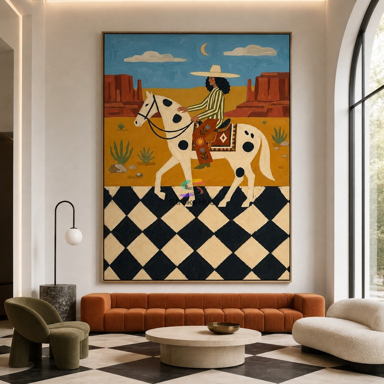 Moonlit Canyon-Spotted Horse Cowgirl Painting