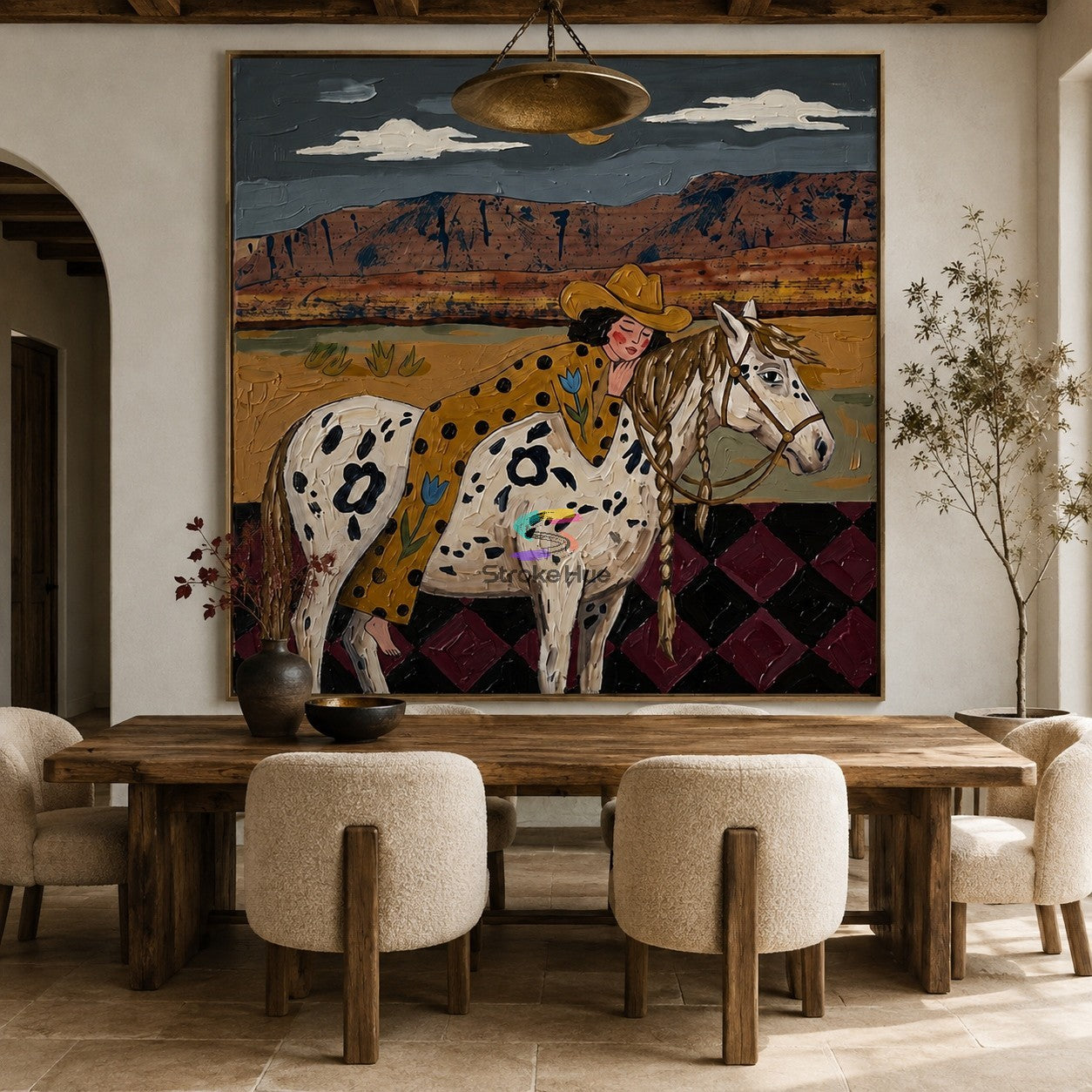 Desert Lullaby-Spotted Horse Cowgirl Painting