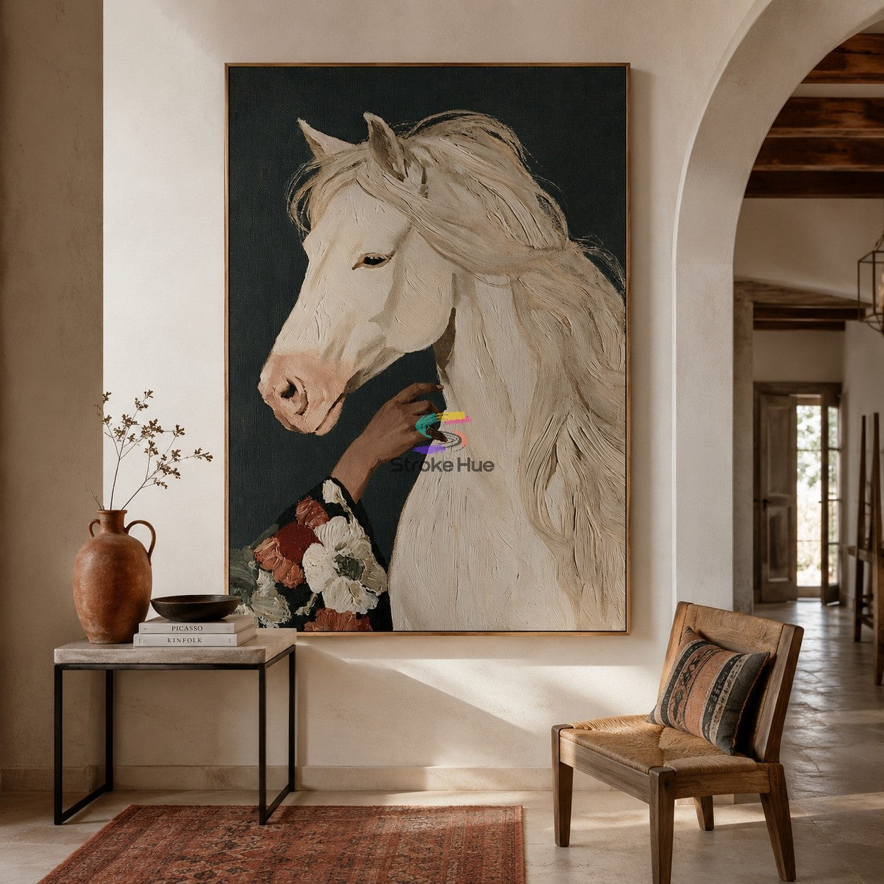 Ivory Whisper-White Horse Portrait Painting