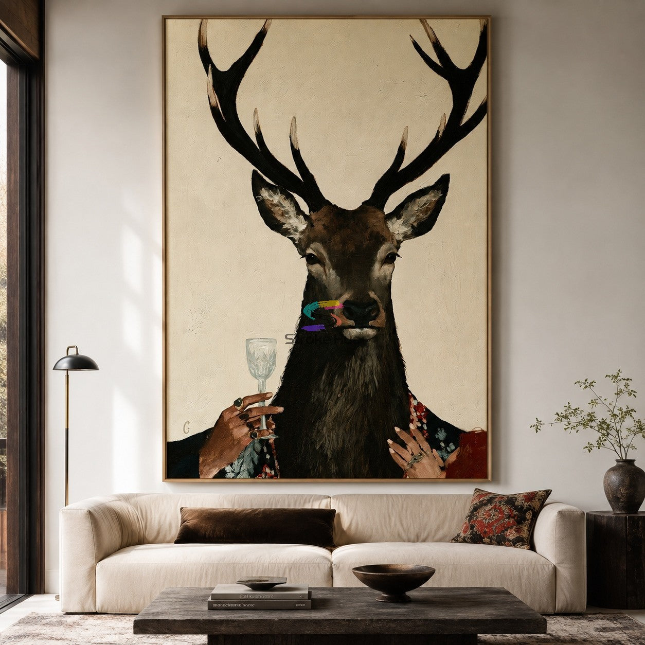Velvet Stag-Cocktail Deer Portrait Painting