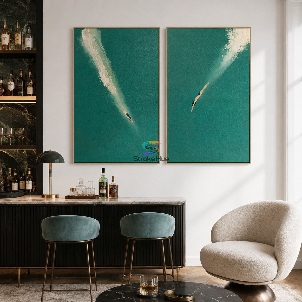 Deep Dive-Turquoise Swimmer Diptych