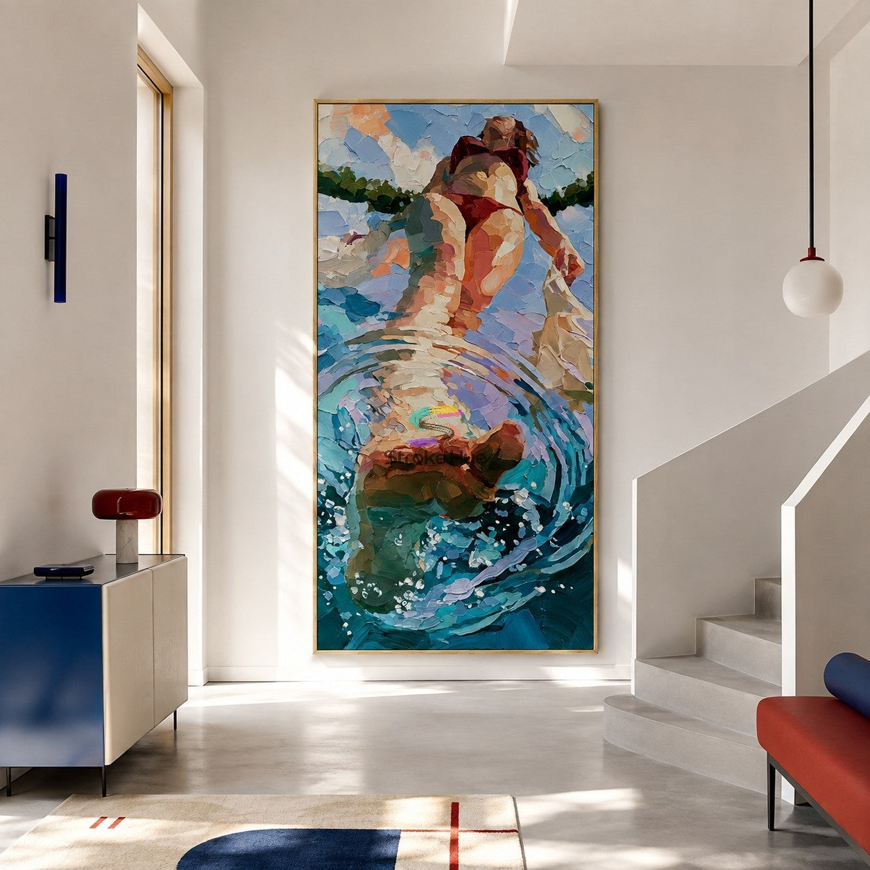 Ripple Step-Red Swimsuit Pool Painting