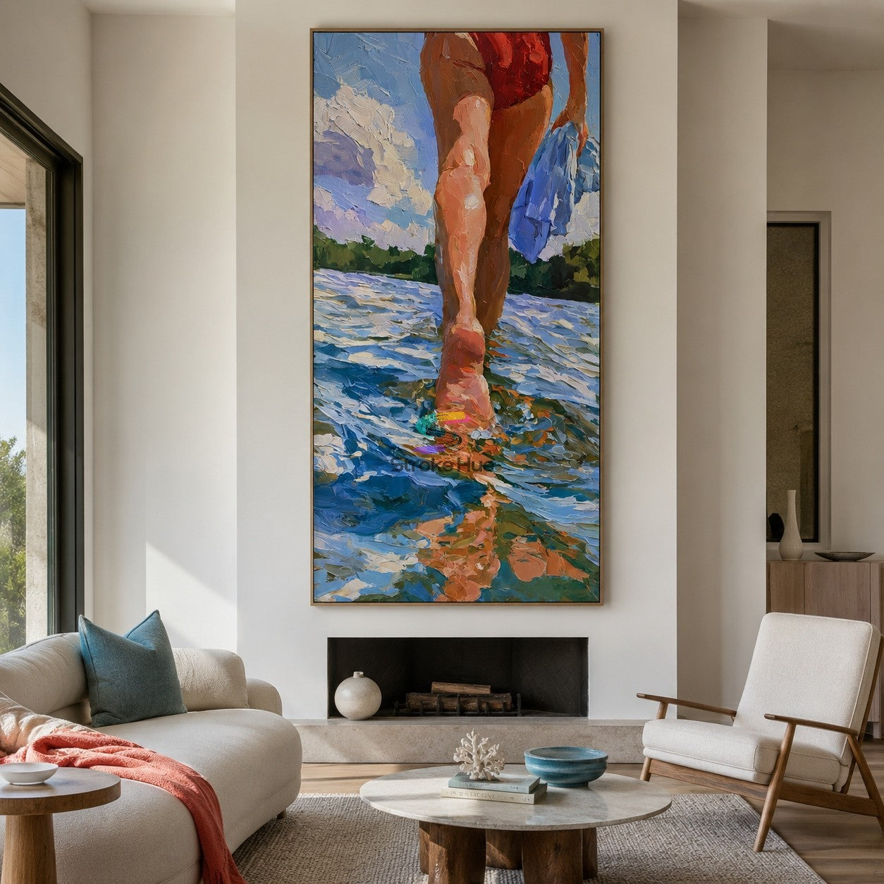 Shoreline Glow-Red Swimsuit Water Painting