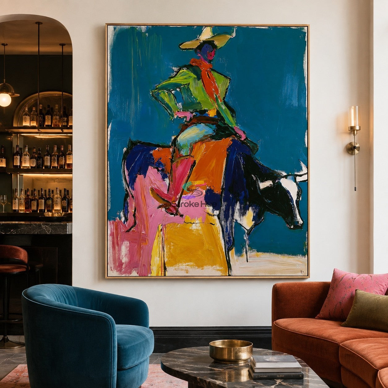 Neon Ranch-Colorful Cowgirl Longhorn Painting