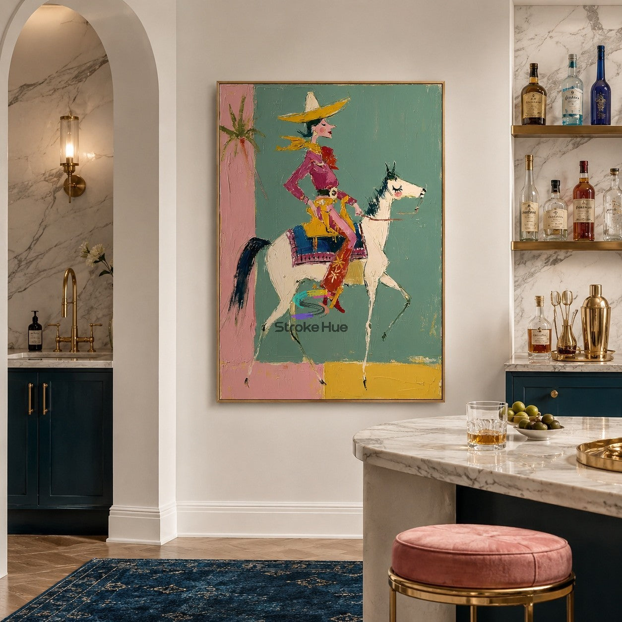 Sage Gallop-Colorful Cowgirl White Horse Painting