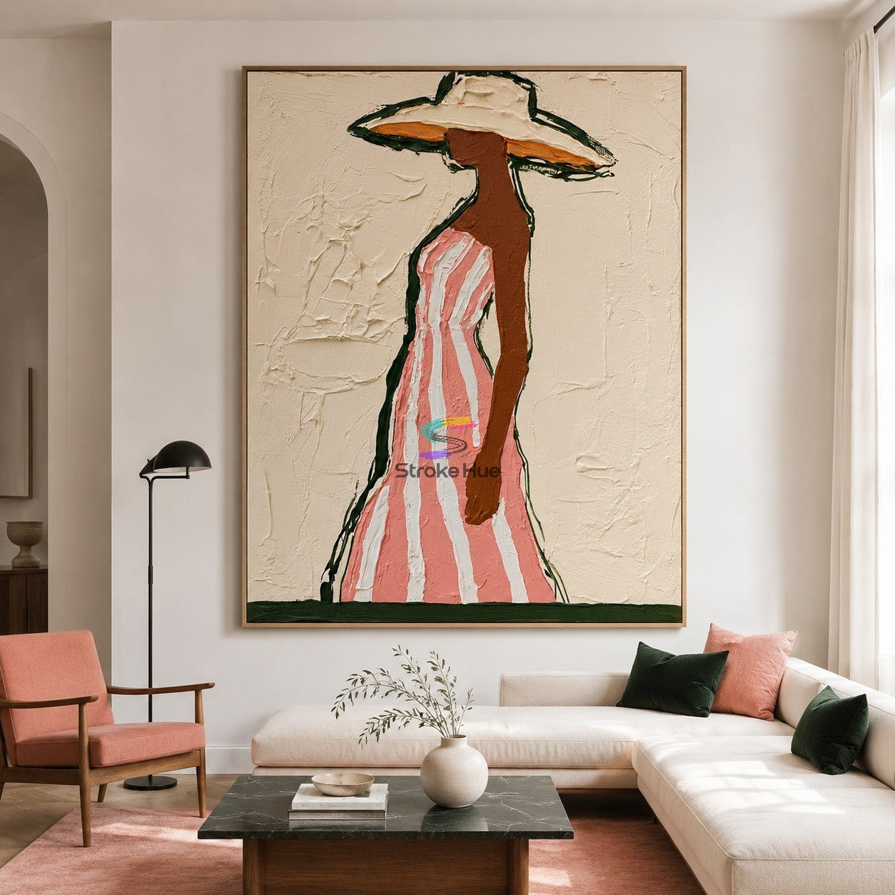 Rose Stripe-Sunhat Western Woman Painting