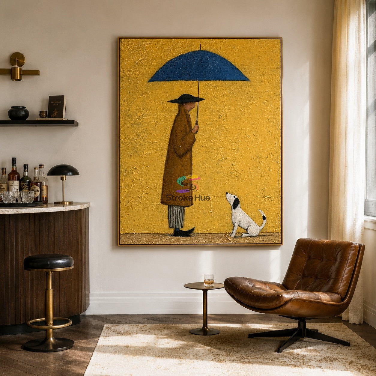 Blue Shelter-Umbrella Walker Dog Painting