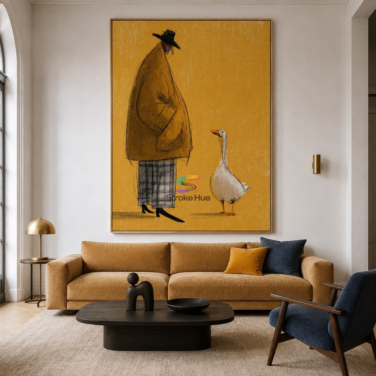 Quiet Companion-Mustard Figure Goose Painting