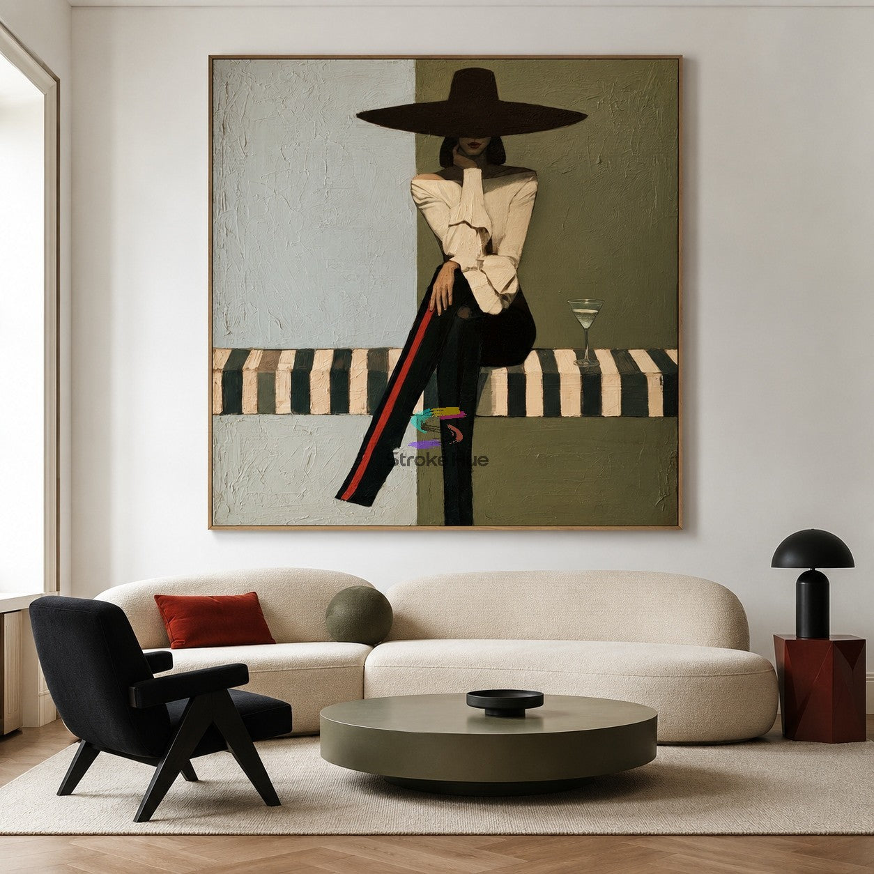 Olive Pause-Wide Hat Western Woman Painting