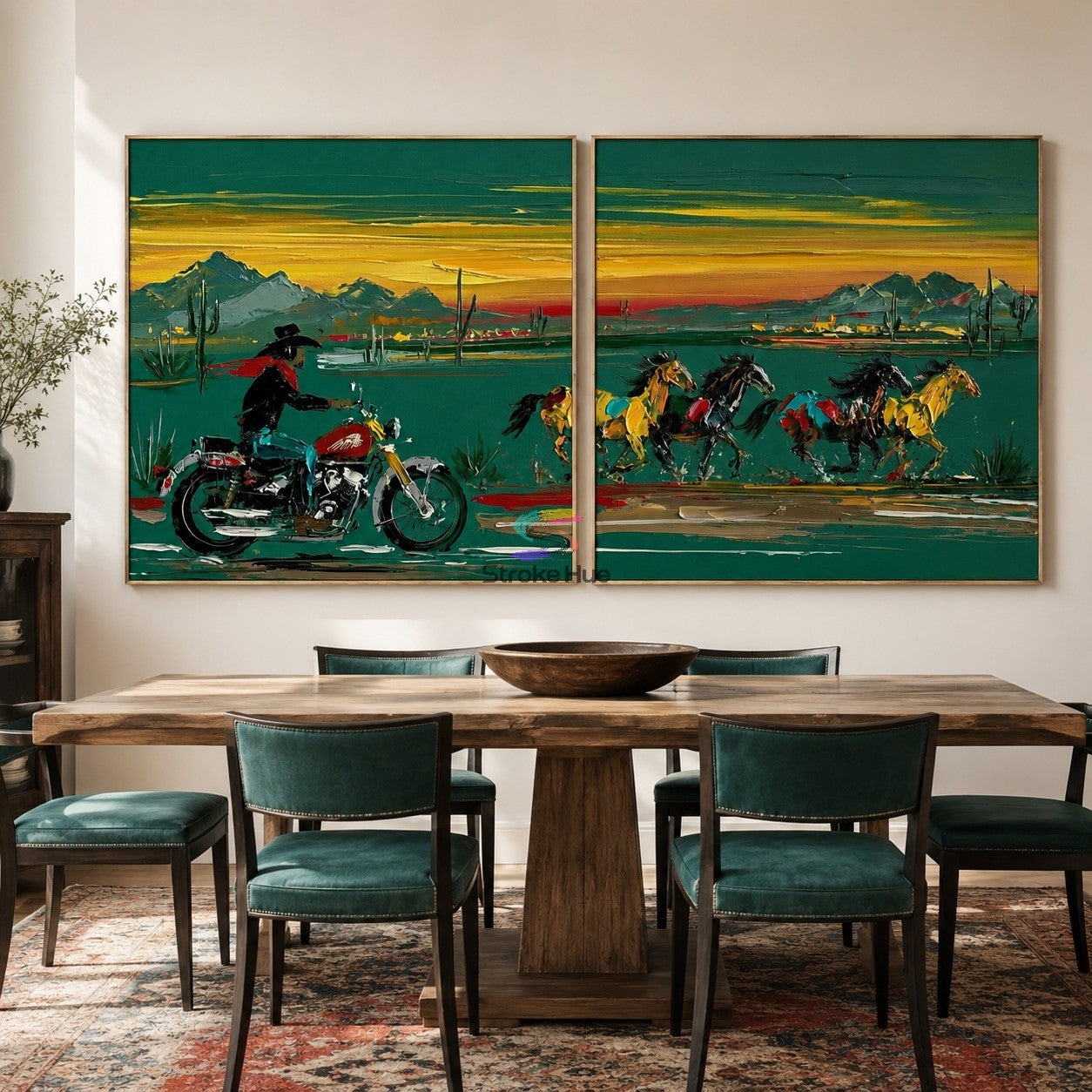 Desert Run-Motorcycle and Wild Horses Painting Set