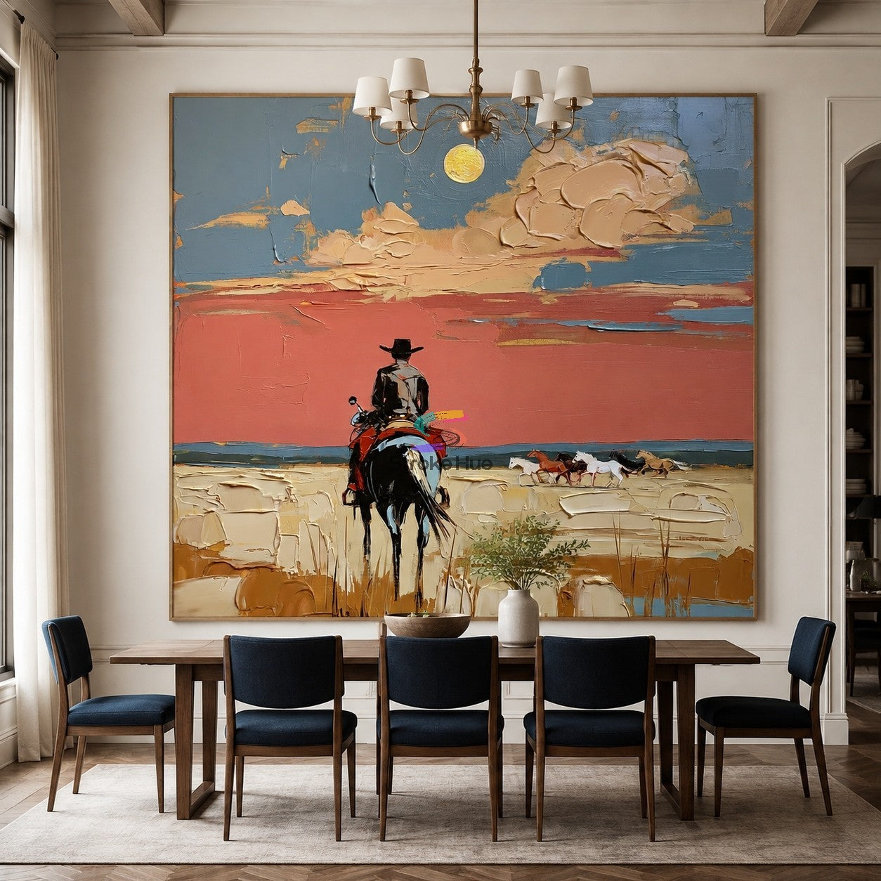 Moonbound Trail-Cowboy and Wild Horses Painting