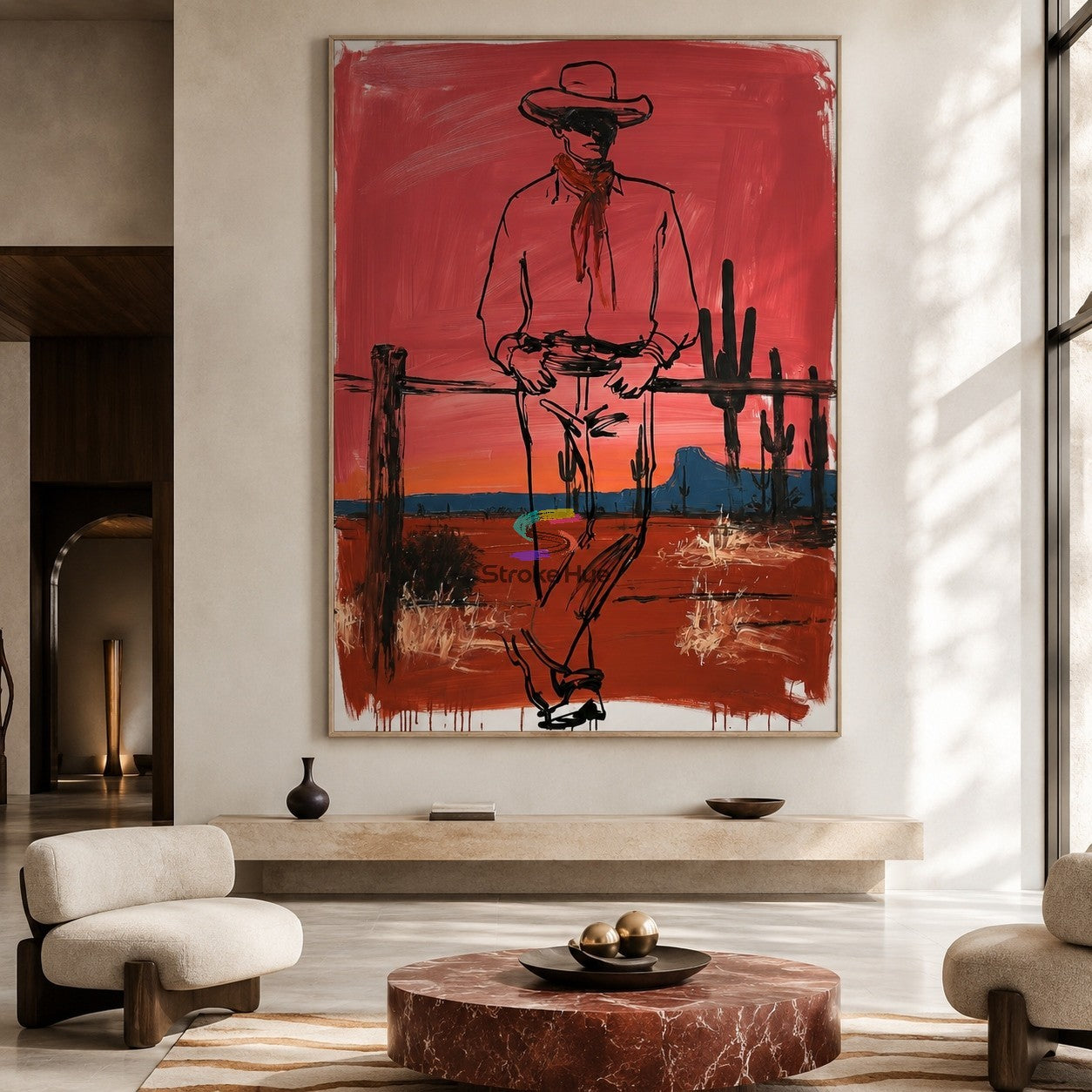 Coral Frontier-Seated Cowboy Desert Painting