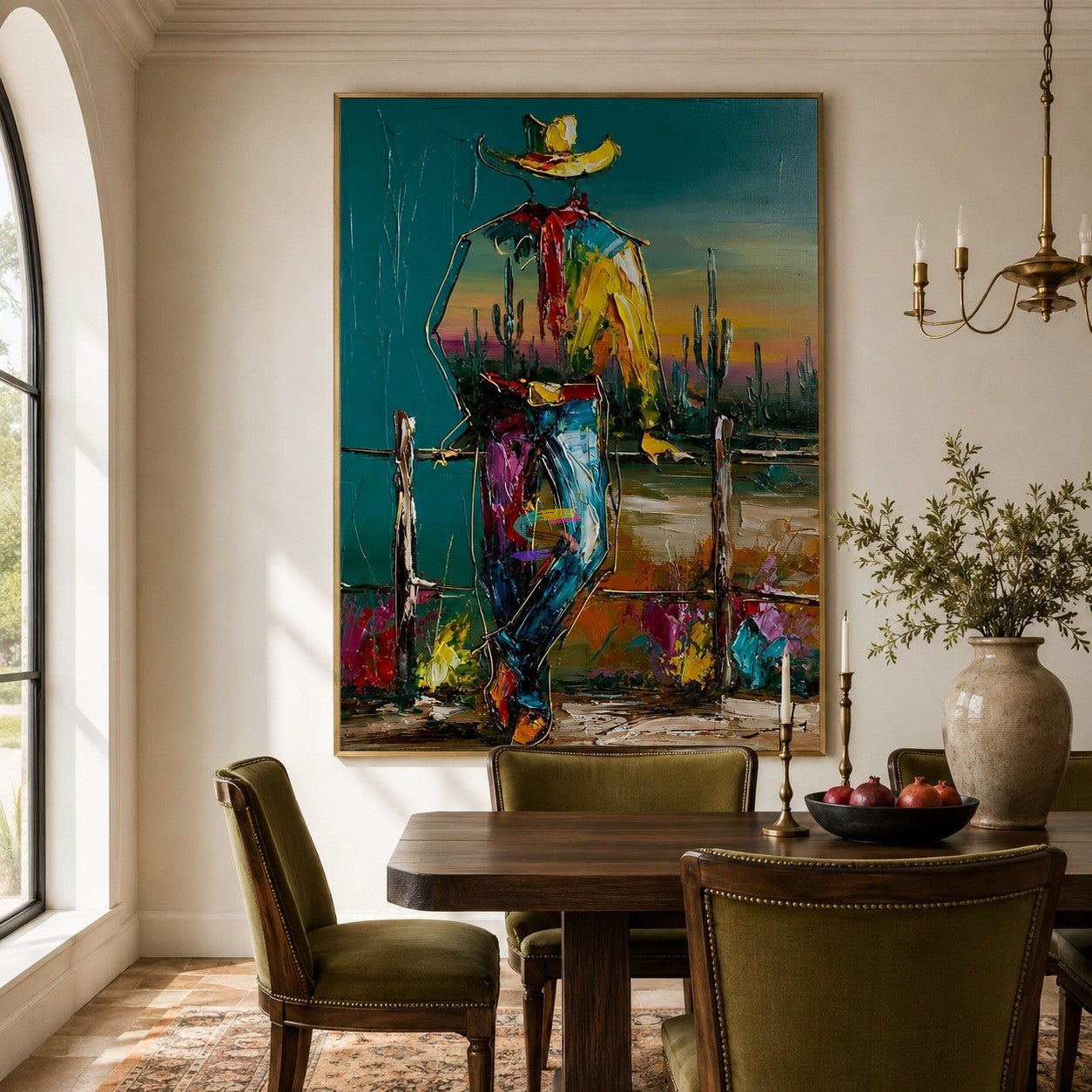 Sundown Drifter-Colorful Cowboy Desert Painting