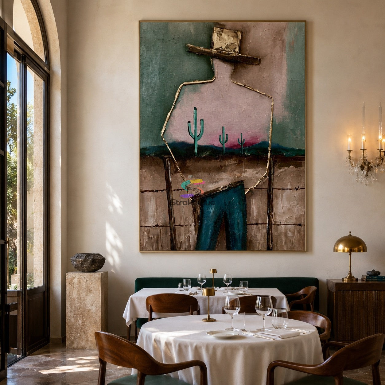 Desert Outline-Cowboy Cactus Landscape Painting