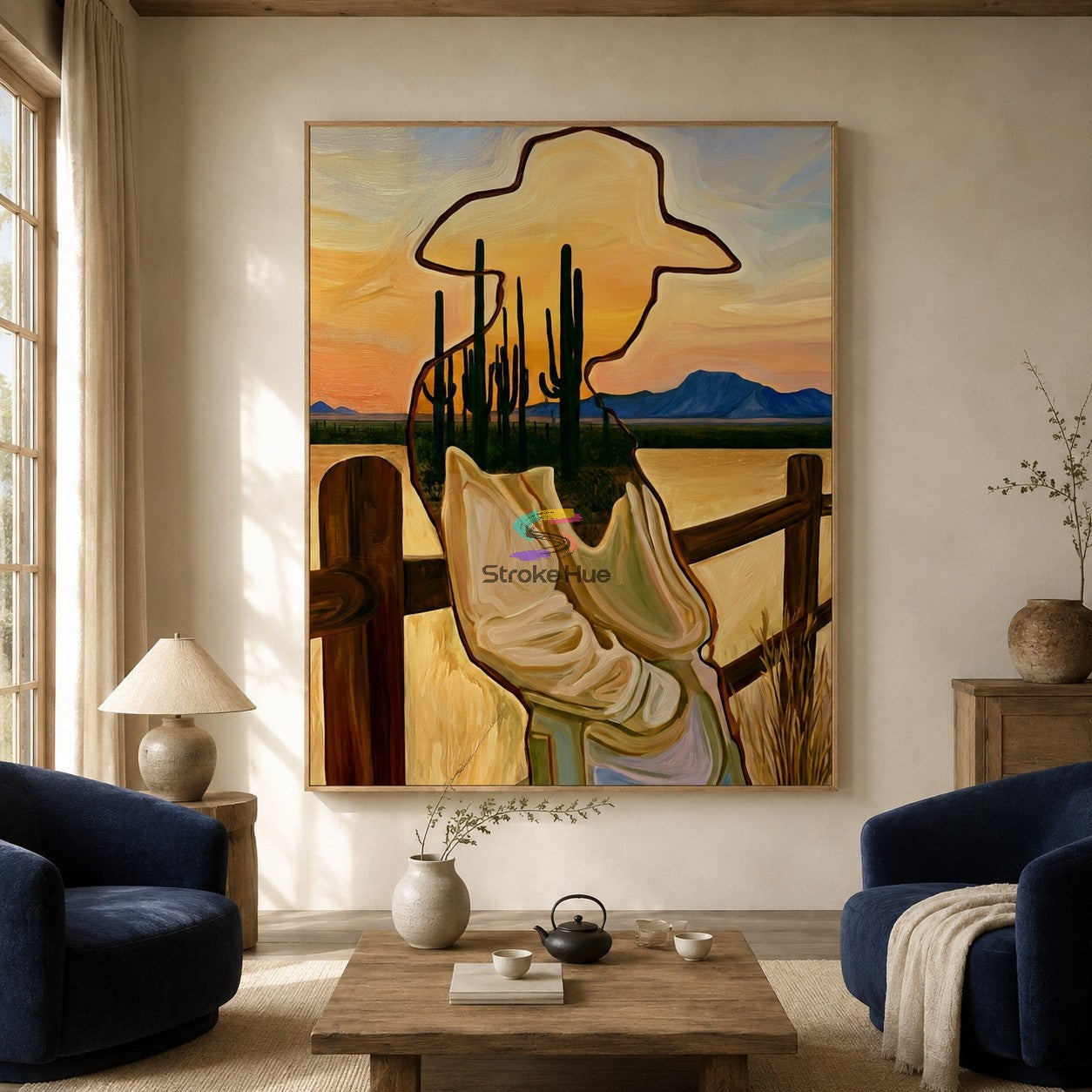 Sunset Mirage-Cowboy Cactus Silhouette Painting