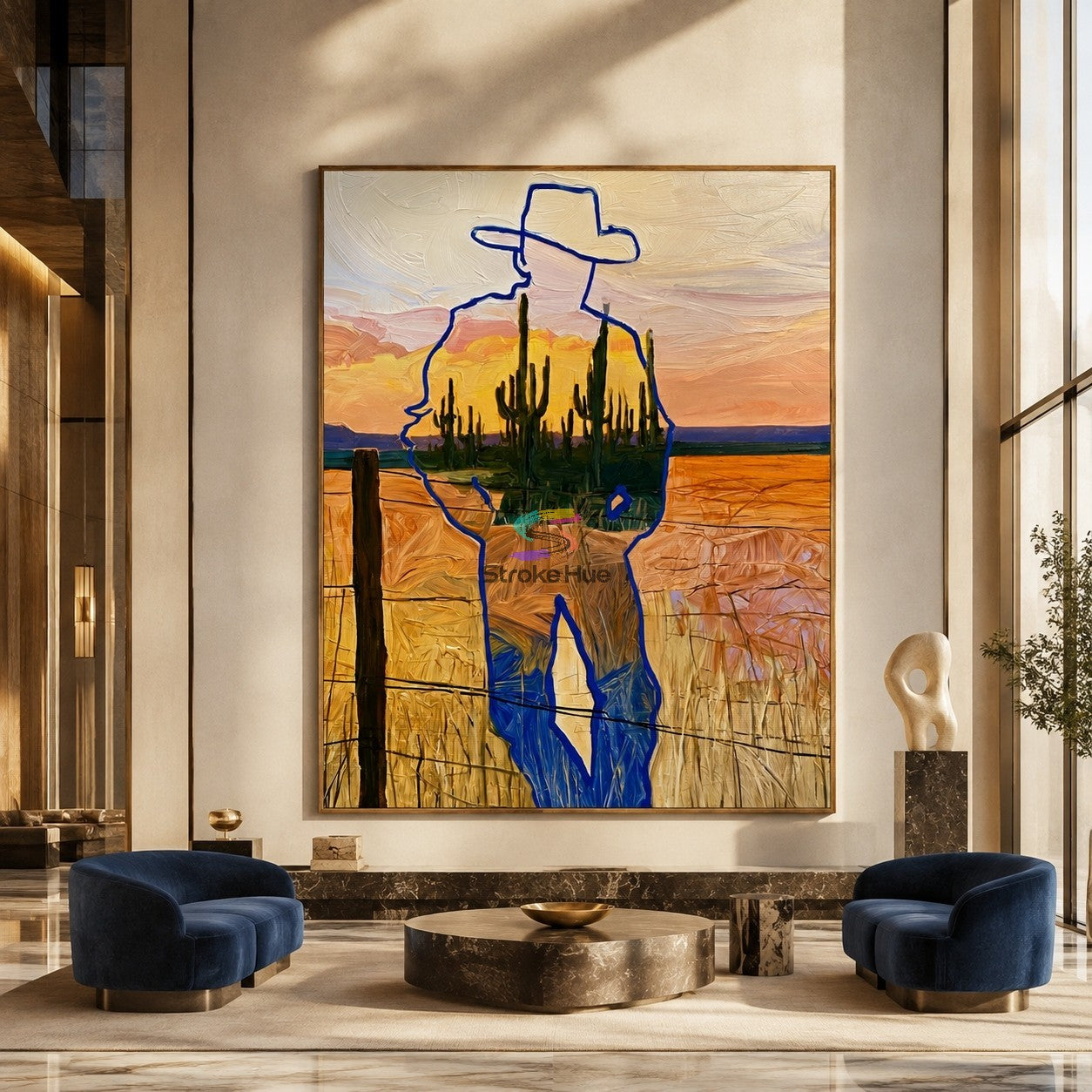 Desert Reflection-Cowboy Silhouette Western Landscape Painting