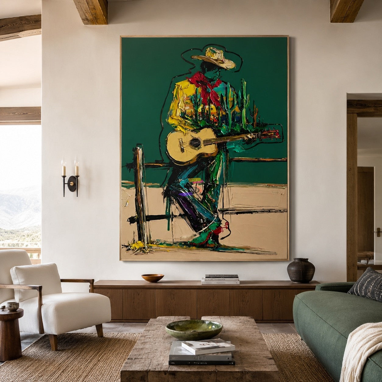 Desert Melody-Cowboy Guitar Western Painting