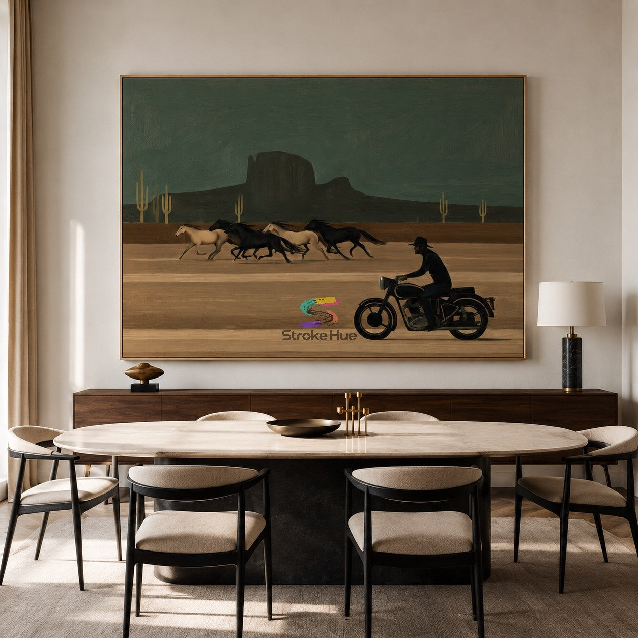 Desert Rider and Wild Horses-Western Cowboy Painting