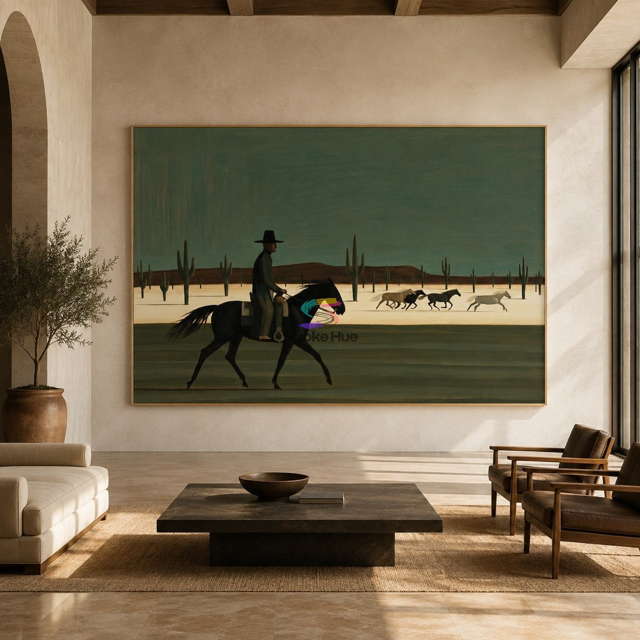 Lone Cowboy Desert Ride-Western Horse Landscape Painting
