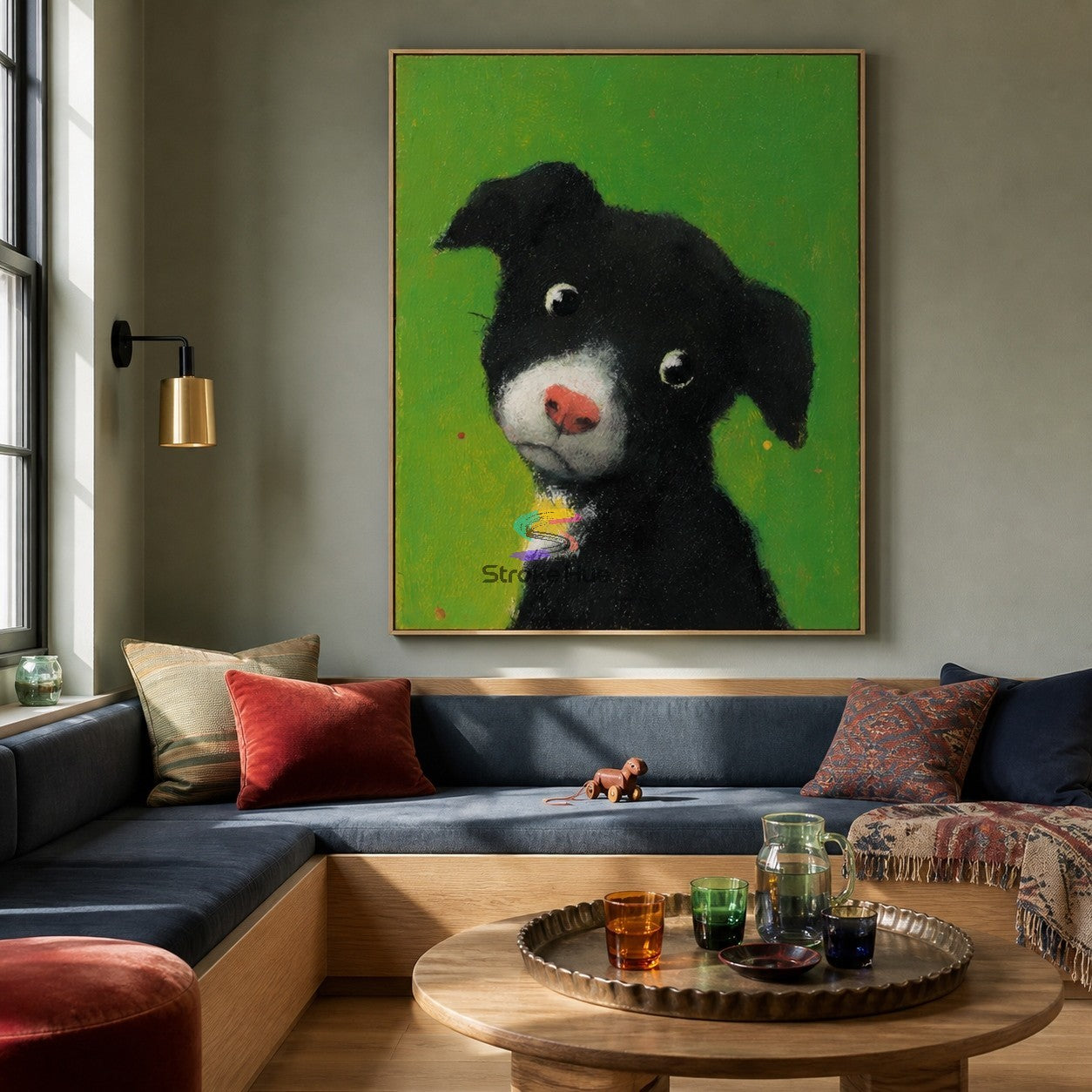 Midnight Pup-Black Dog Animal Oil Painting