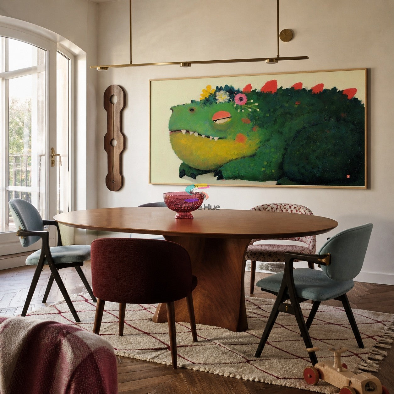 Floral Dino-Whimsical Dinosaur Oil Painting
