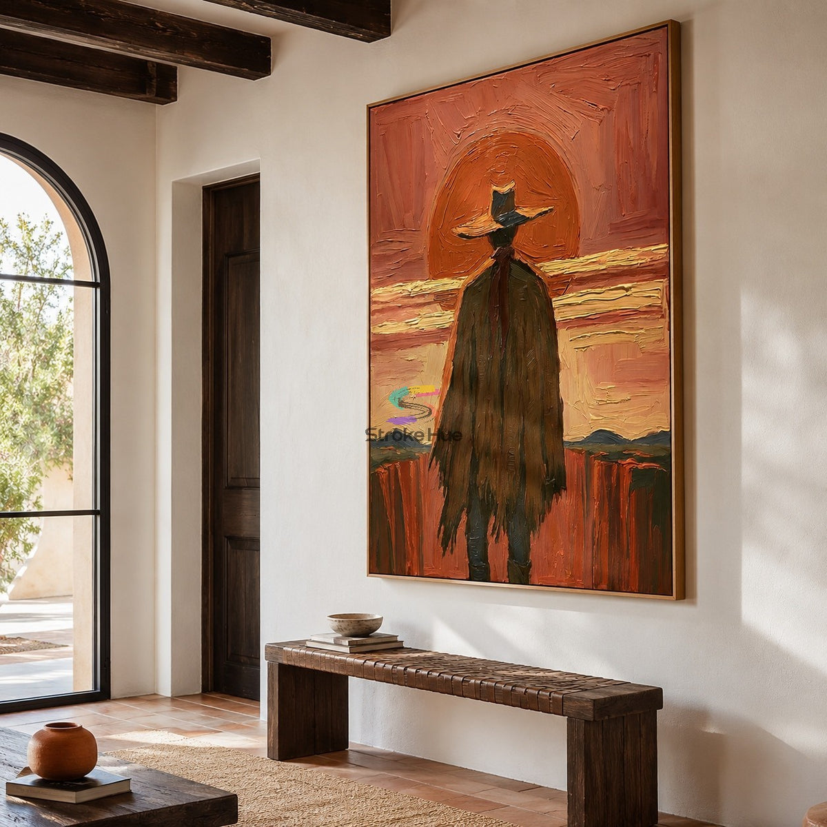 Sunset Cowboy Horizon-Western Portrait Oil Painting