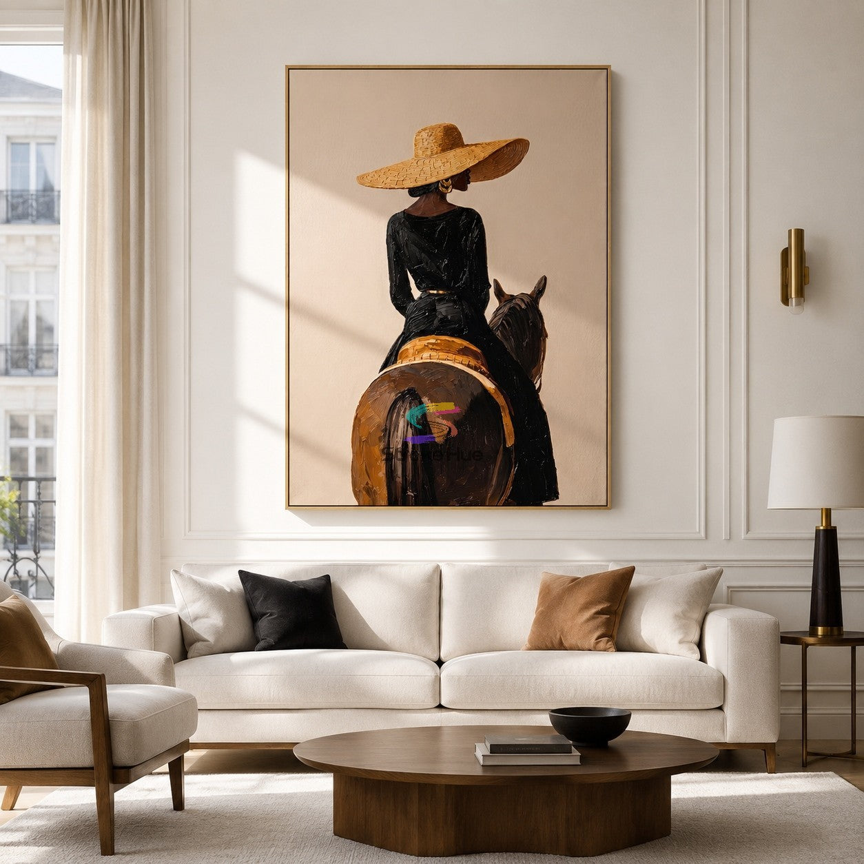 Black Rider Silhouette-Equestrian Oil Painting