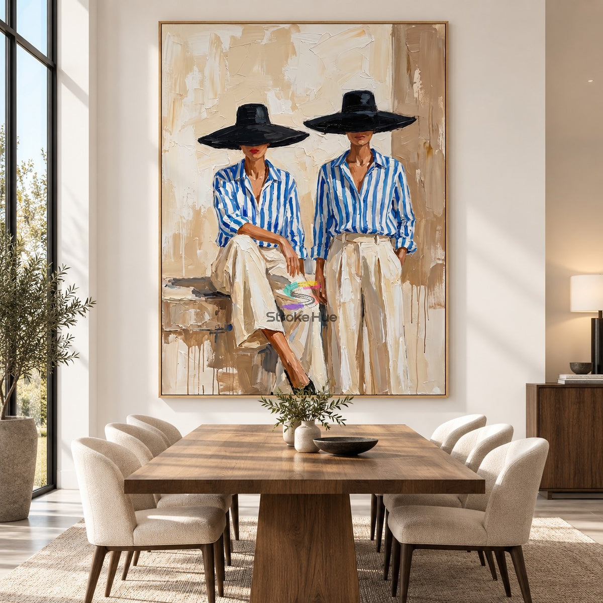 Blue Stripe Duo-Modern Figure Oil Painting