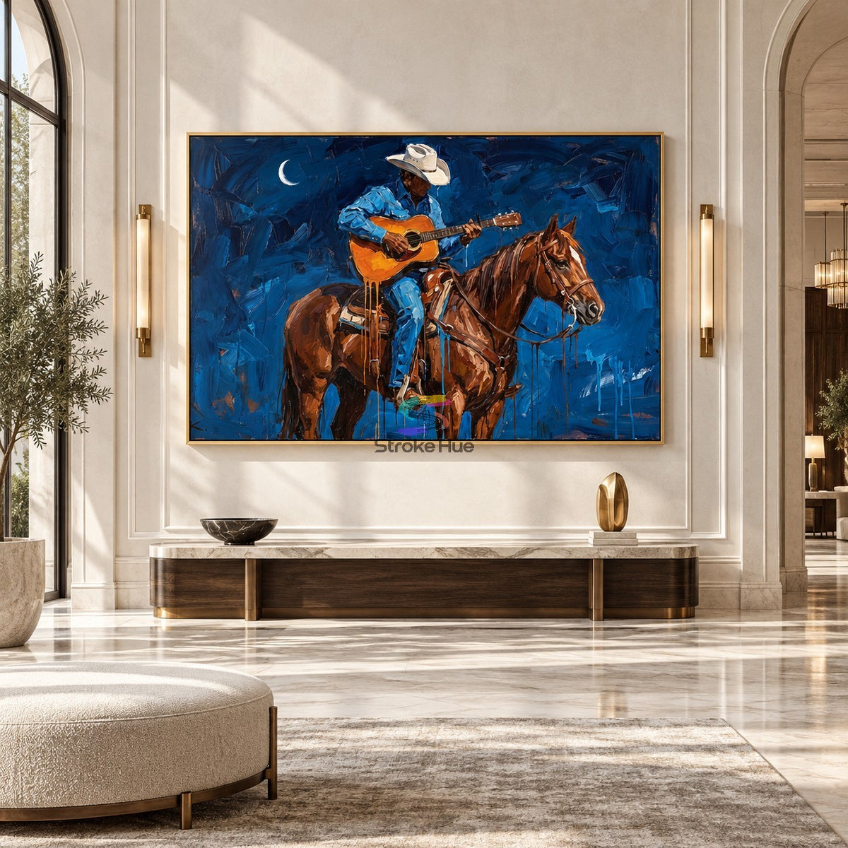 Midnight Cowboy Melody-Western Horse Oil Painting