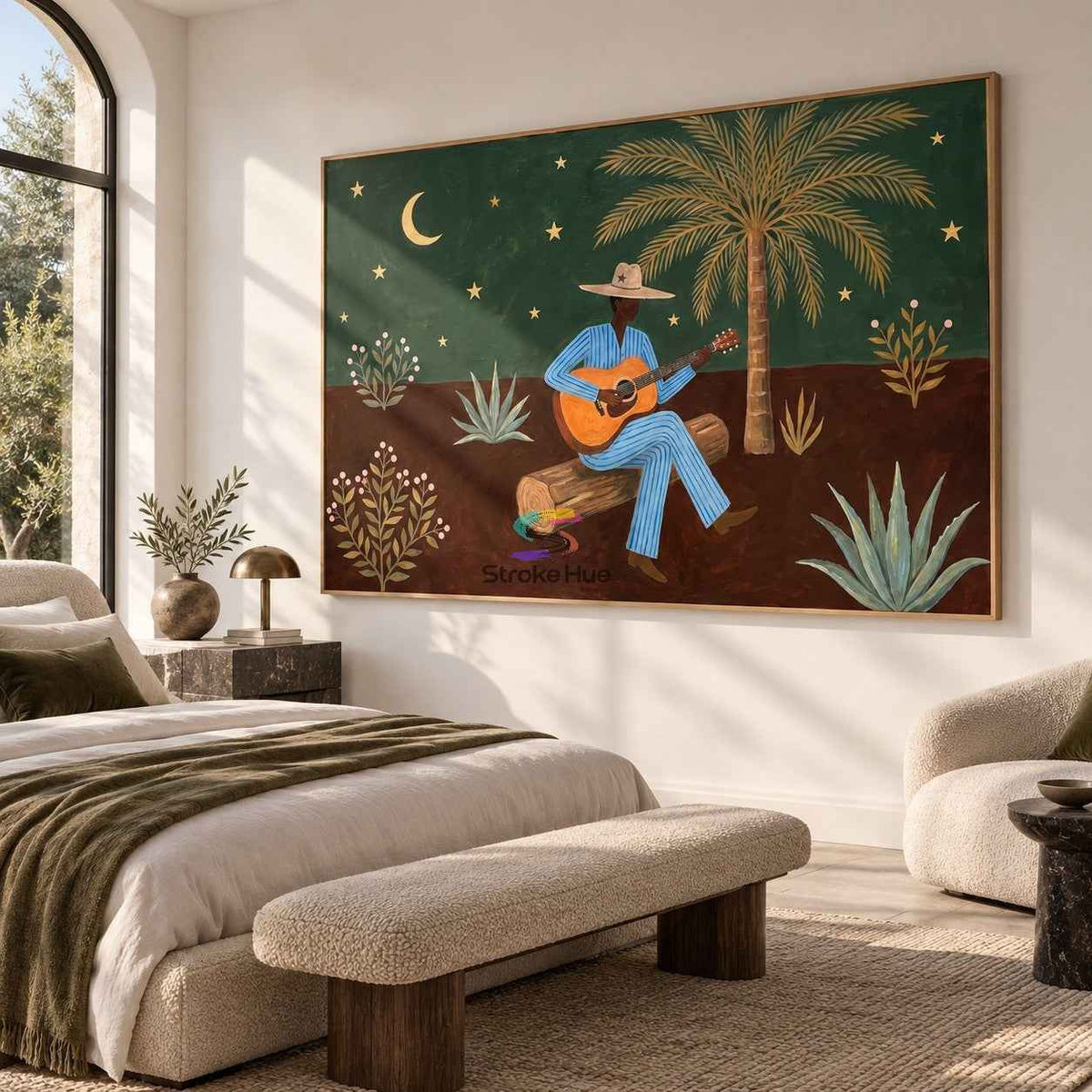 Desert Cowboy Serenade-Western Music Oil Painting